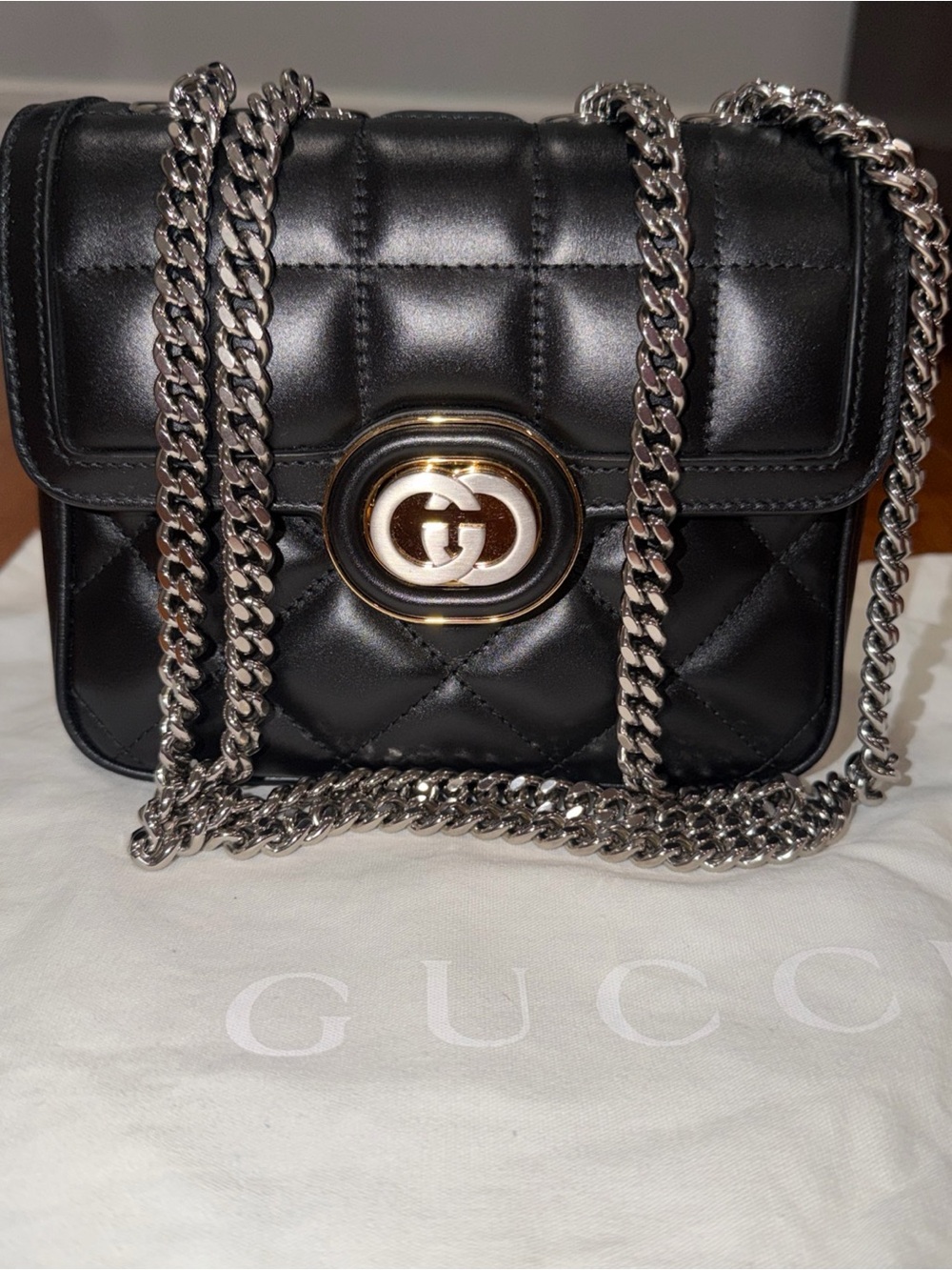 Black Quilted Chain-Shoulder Women's Bag